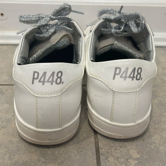 P448 White and Gray Low-Top Sneakers with Suede Finish - Picture 5 of 8